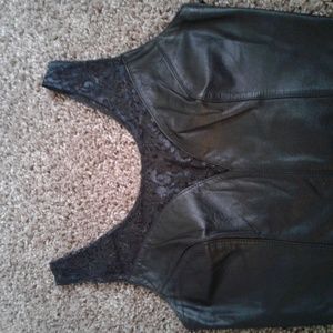 Chia black leather & lace crop top size L